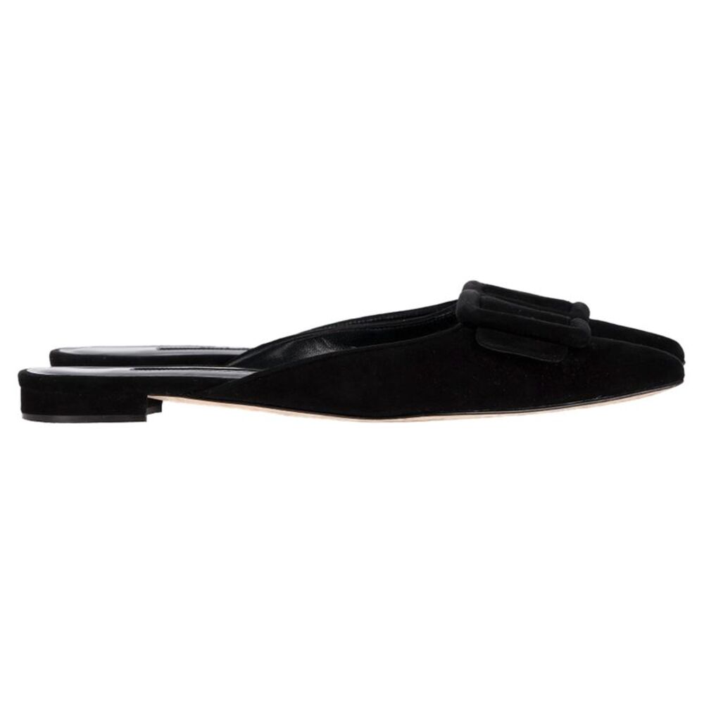 Manolo Blahnik Maysale Flat Mules in Black Suede